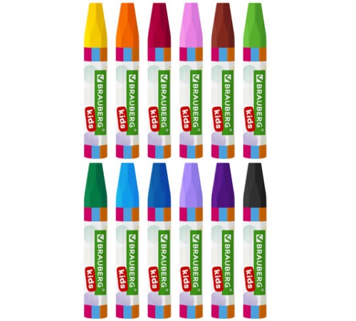 Восковые мелки утолщенные BRAUBERG KIDS, НАБОР 12 цветов, на масляной основе, яркие цвета, 271693