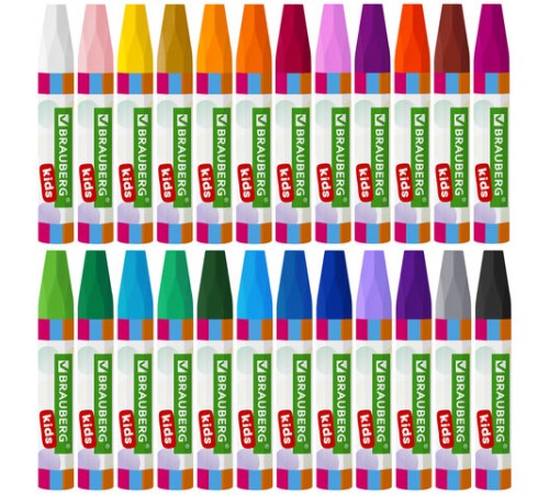 Восковые мелки утолщенные BRAUBERG KIDS, НАБОР 24 цвета, на масляной основе, яркие цвета, 271694