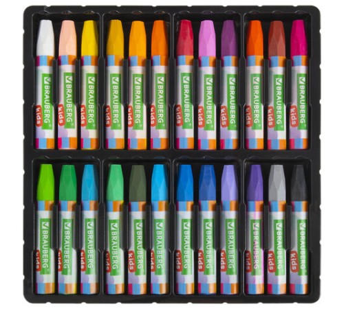 Восковые мелки утолщенные BRAUBERG KIDS, НАБОР 24 цвета, на масляной основе, яркие цвета, 271694