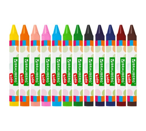 Восковые мелки трехгранные утолщенные BRAUBERG KIDS, НАБОР 12 цветов, 271695