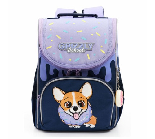 Ранец GRIZZLY анатомическая спинка, с мешком для обуви, для девочек, 
