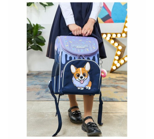 Ранец GRIZZLY анатомическая спинка, с мешком для обуви, для девочек, 