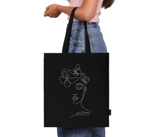 Сумка шоппер BRAUBERG, канвас, 40х35 см, черный, 