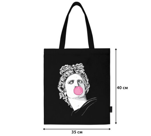 Сумка шоппер BRAUBERG PREMIUM, канвас, 40х35 см, на кнопке, карман, черный, 