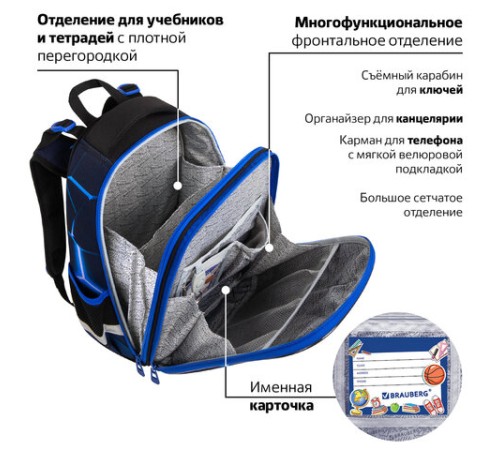 Ранец BRAUBERG PREMIUM, 2 отделения, с брелком, 