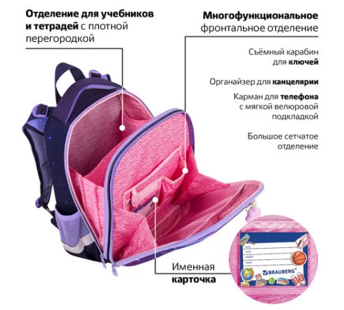 Ранец BRAUBERG PREMIUM, 2 отделения, с брелоком, 