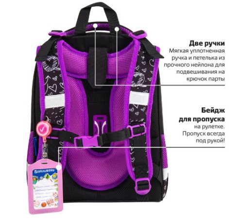 Ранец BRAUBERG PREMIUM, 2 отделения, с брелоком, 