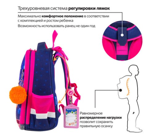 Ранец BRAUBERG PREMIUM, 2 отделения, с брелоком, 