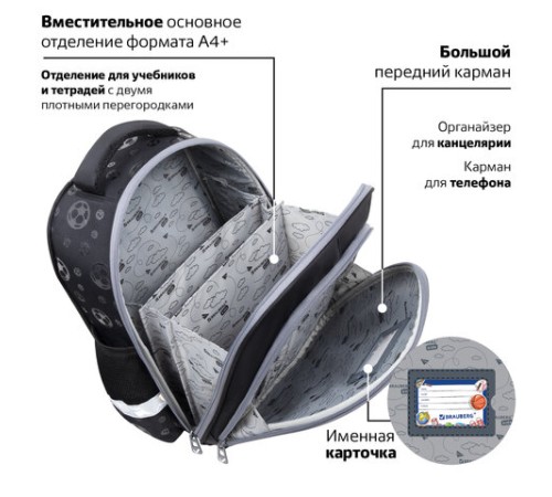Ранец BRAUBERG KIDS STANDARD, 2 отделения, 