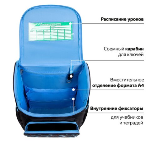 Ранец ПИФАГОР BASIC, 1 отделение, 3 кармана, эргономичная спинка, 
