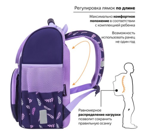 Ранец ПИФАГОР BASIC, 1 отделение, 3 кармана, эргономичная спинка, 