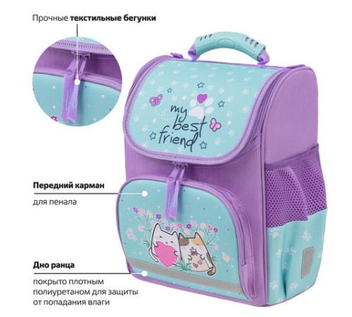 Ранец ПИФАГОР BASIC, 1 отделение, 3 кармана, эргономичная спинка, 