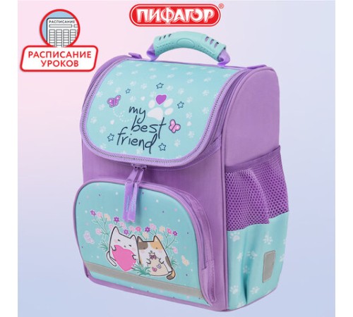 Ранец ПИФАГОР BASIC, 1 отделение, 3 кармана, эргономичная спинка, 