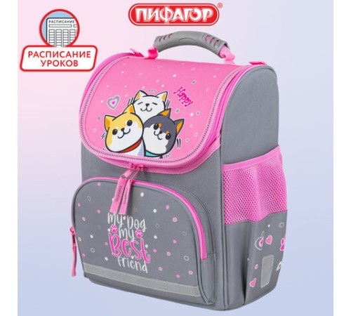 Ранец ПИФАГОР BASIC, 1 отделение, 3 кармана, эргономичная спинка, 
