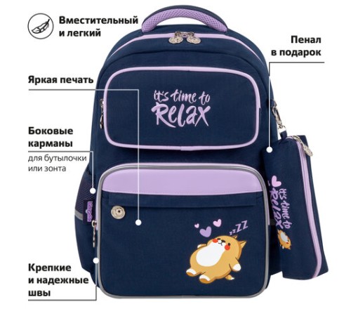 Рюкзак ЮНЛАНДИЯ COMPLETE, с пеналом в комплекте, эрго-спинка, 