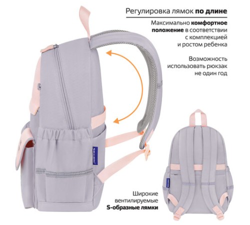 Рюкзак BRAUBERG PASTEL с термонашивками в комплекте, 