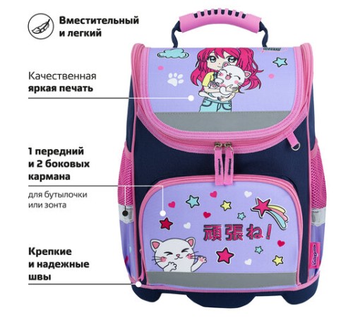 Ранец ЮНЛАНДИЯ WISE, 1 отделение, 3 кармана, устойчивое дно, 