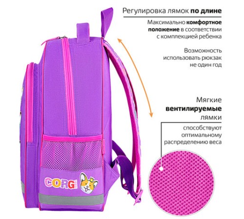 Рюкзак ПИФАГОР SCHOOL, 1 отделение, 3 кармана, 