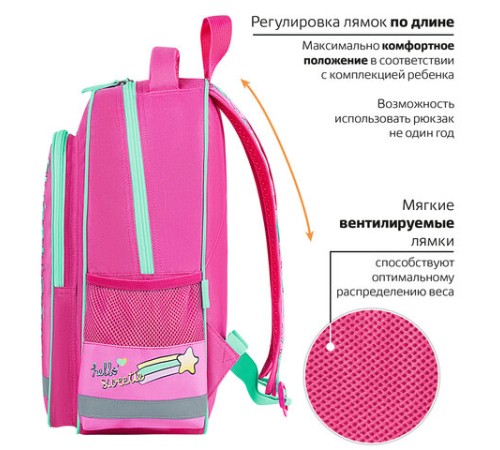 Рюкзак ПИФАГОР SCHOOL, 1 отделение, 3 кармана, 