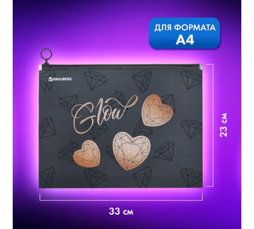 Папка для тетрадей BRAUBERG А4, 1 отделение, пластик, на zip-lock-молнии, 