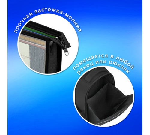 Папка для тетрадей А4 ПИФАГОР, пластик, молния сверху, прозрачная, черный, 272107