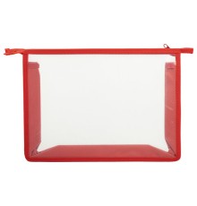 Папка для тетрадей А4 ПИФАГОР, пластик, молния сверху, прозрачная, красный, 272108