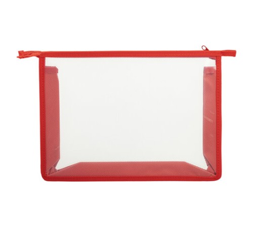 Папка для тетрадей А4 ПИФАГОР, пластик, молния сверху, прозрачная, красный, 272108