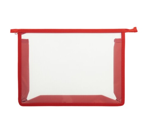 Папка для тетрадей А4 ПИФАГОР, пластик, молния сверху, прозрачная, красный, 272108