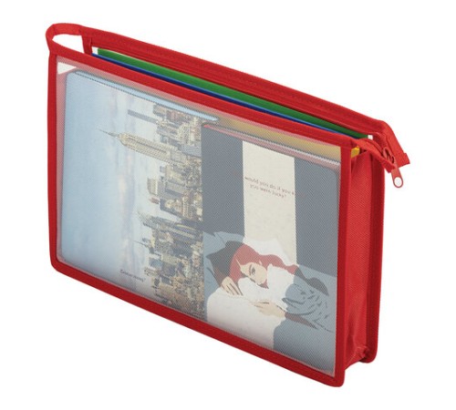 Папка для тетрадей А4 ПИФАГОР, пластик, молния сверху, прозрачная, красный, 272108