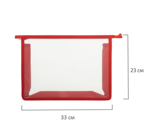 Папка для тетрадей А4 ПИФАГОР, пластик, молния сверху, прозрачная, красный, 272108
