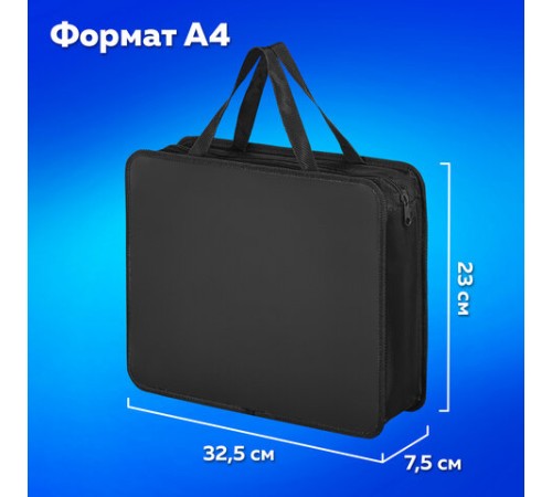 Папка на молнии с ручками ПИФАГОР, А4, 1 отделение, пластик, 75 мм, черная, 272110