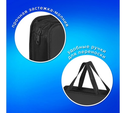 Папка на молнии с ручками ПИФАГОР, А4, 1 отделение, пластик, 75 мм, черная, 272110