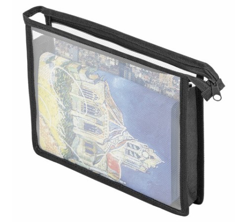 Папка для тетрадей ПИФАГОР А5, пластик, молния сверху, прозрачная, черный, 272113