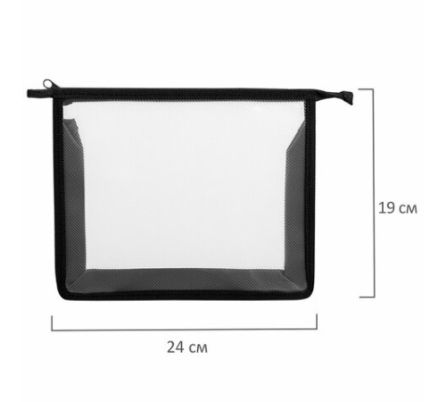 Папка для тетрадей ПИФАГОР А5, пластик, молния сверху, прозрачная, черный, 272113