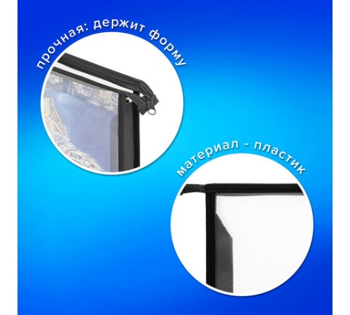 Папка для тетрадей ПИФАГОР А5, пластик, молния сверху, прозрачная, черный, 272113