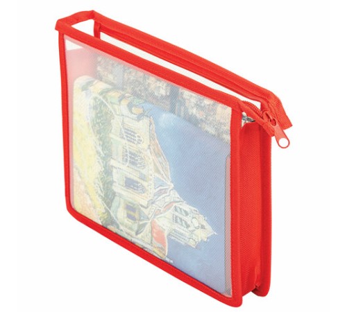 Папка для тетрадей ПИФАГОР А5, пластик, молния сверху, прозрачная, красный, 272114