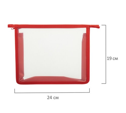 Папка для тетрадей ПИФАГОР А5, пластик, молния сверху, прозрачная, красный, 272114