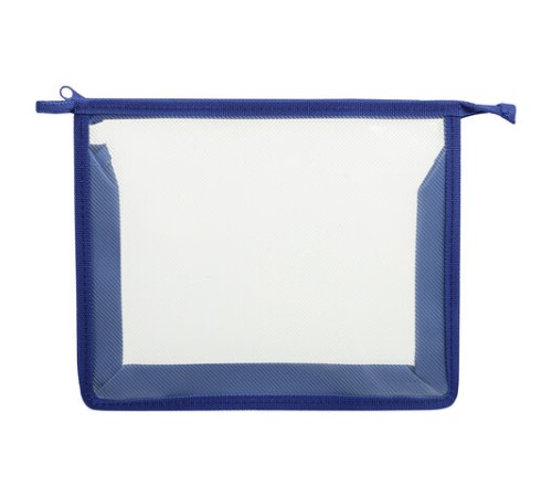 Папка для тетрадей ПИФАГОР А5, пластик, молния сверху, прозрачная, синий, 272115