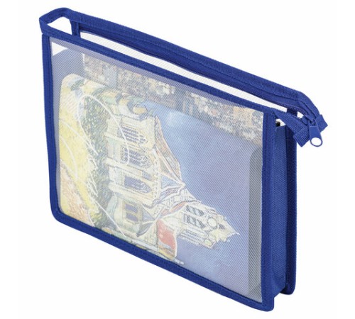 Папка для тетрадей ПИФАГОР А5, пластик, молния сверху, прозрачная, синий, 272115