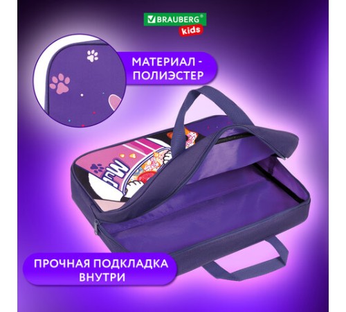 Папка на молнии с ручками BRAUBERG KIDS А4, 1 отделение, полиэстер, 80 мм, 