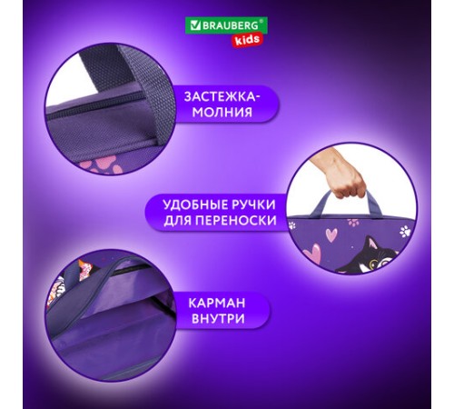 Папка на молнии с ручками BRAUBERG KIDS А4, 1 отделение, полиэстер, 80 мм, 