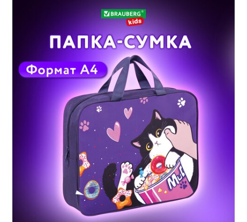 Папка на молнии с ручками BRAUBERG KIDS А4, 1 отделение, полиэстер, 80 мм, 