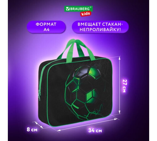 Папка на молнии с ручками BRAUBERG KIDS А4, 1 отделение, полиэстер, 80 мм, 