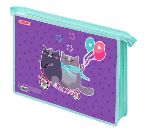 Папка для тетрадей ПИФАГОР А4, 1 отделение, картон/пластик, на молнии, 