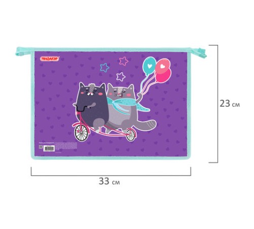 Папка для тетрадей ПИФАГОР А4, 1 отделение, картон/пластик, на молнии, 