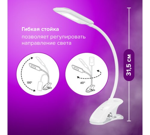 Настольная лампа / светильник SONNEN BR-819C, на прищепке, светодиодная, 8 Вт, белый, 236667 Настольная лампа / светильник SONNEN BR-819C, на прищепке, светодиодная, 8 Вт, белый, 236667