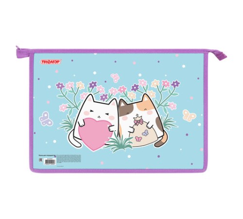 Папка для тетрадей ПИФАГОР А4, 1 отделение, картон/пластик, на молнии, 