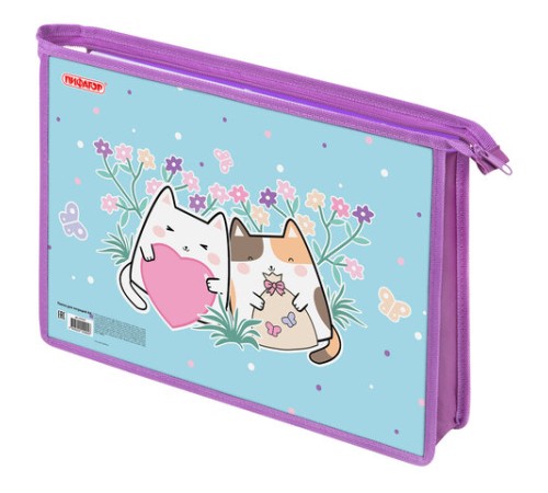 Папка для тетрадей ПИФАГОР А4, 1 отделение, картон/пластик, на молнии, 