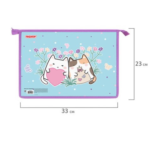 Папка для тетрадей ПИФАГОР А4, 1 отделение, картон/пластик, на молнии, 