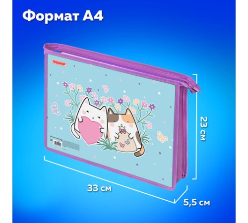 Папка для тетрадей ПИФАГОР А4, 1 отделение, картон/пластик, на молнии, 